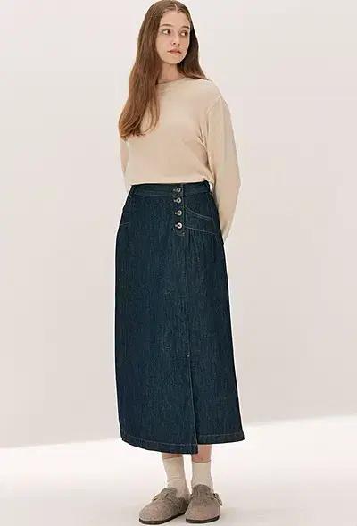 새) 코벳블랑 사선단추 데님 스커트 3