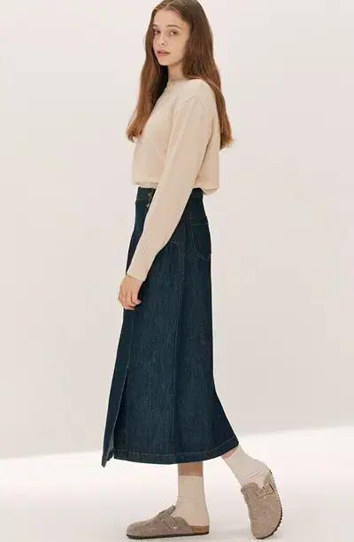 새) 코벳블랑 사선단추 데님 스커트 4