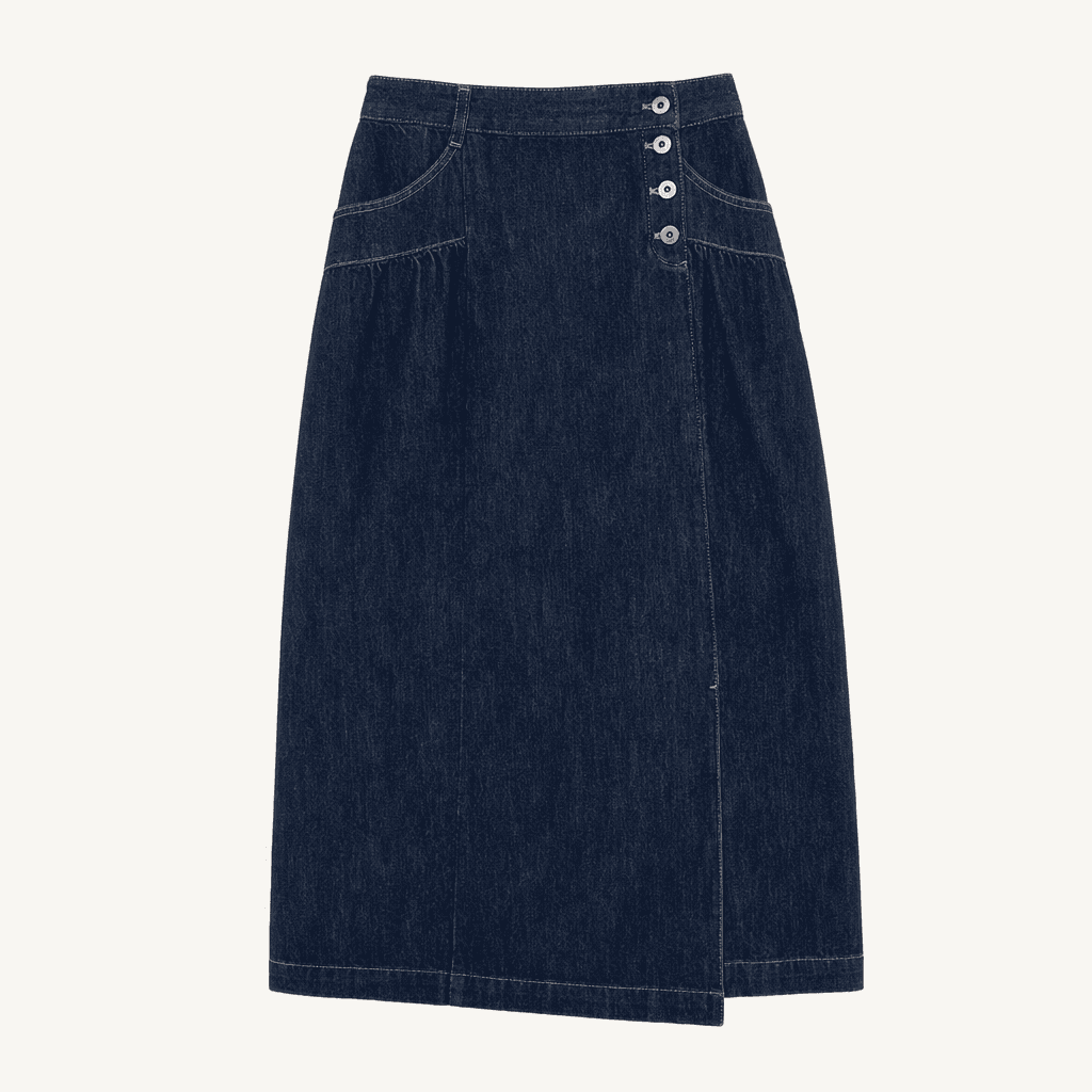 새) 코벳블랑 사선단추 데님 스커트