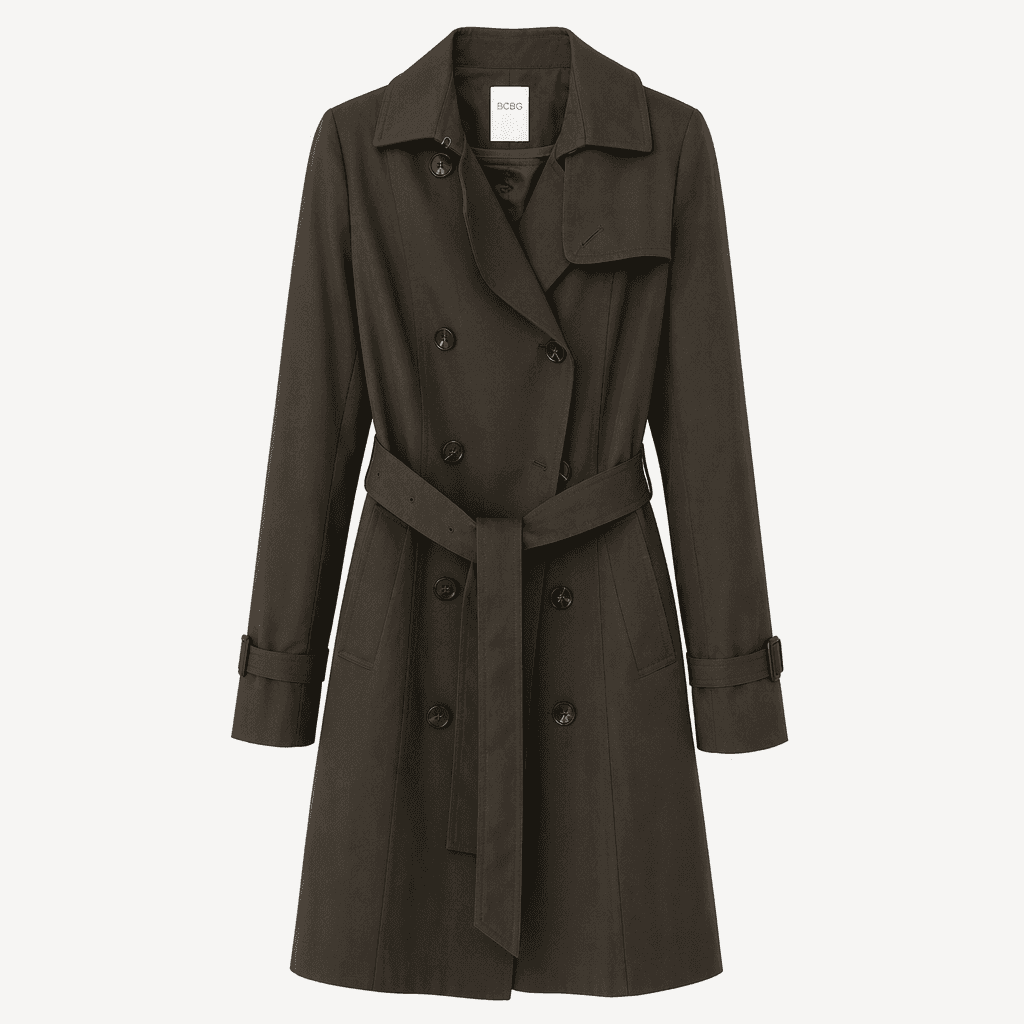 BCBG 카키 더블 버튼 트렌치 코트
