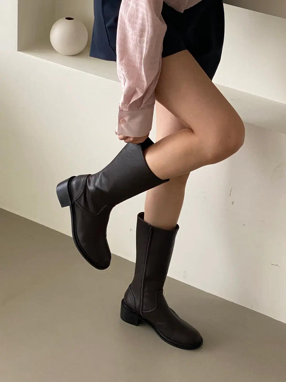 @세일 9177 브라운 250-사계절 반부츠 4cm 심플 데일리 미들부츠-새상품 6