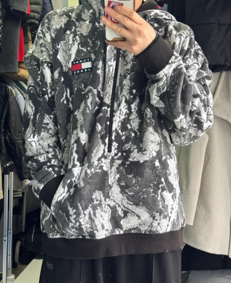 희귀!! 타미 Tommy 진스 스노우 카모 플리스 후드 아노락  XL 3