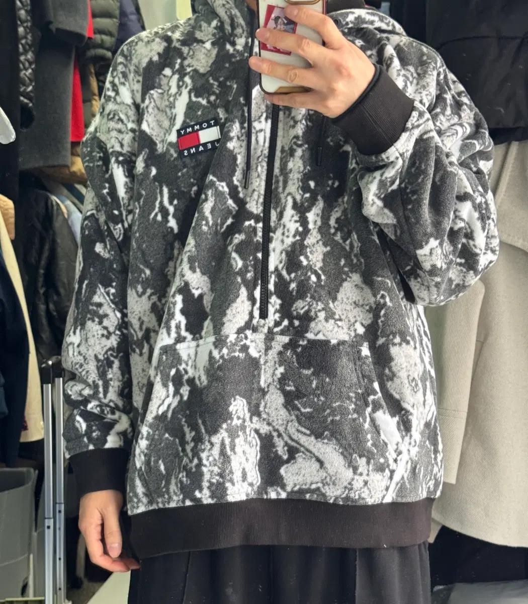 희귀!! 타미 Tommy 진스 스노우 카모 플리스 후드 아노락  XL 7