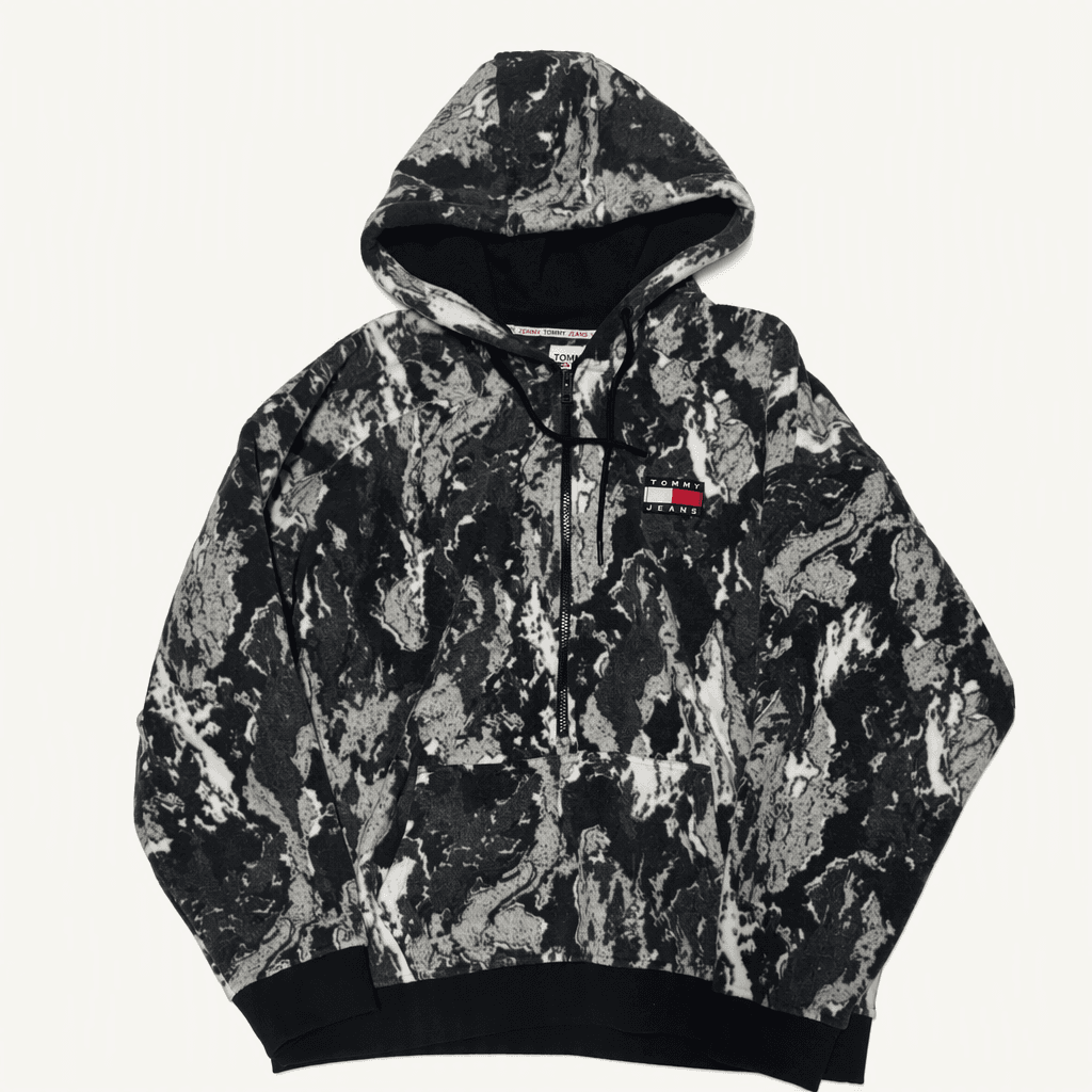 희귀!! 타미 Tommy 진스 스노우 카모 플리스 후드 아노락  XL