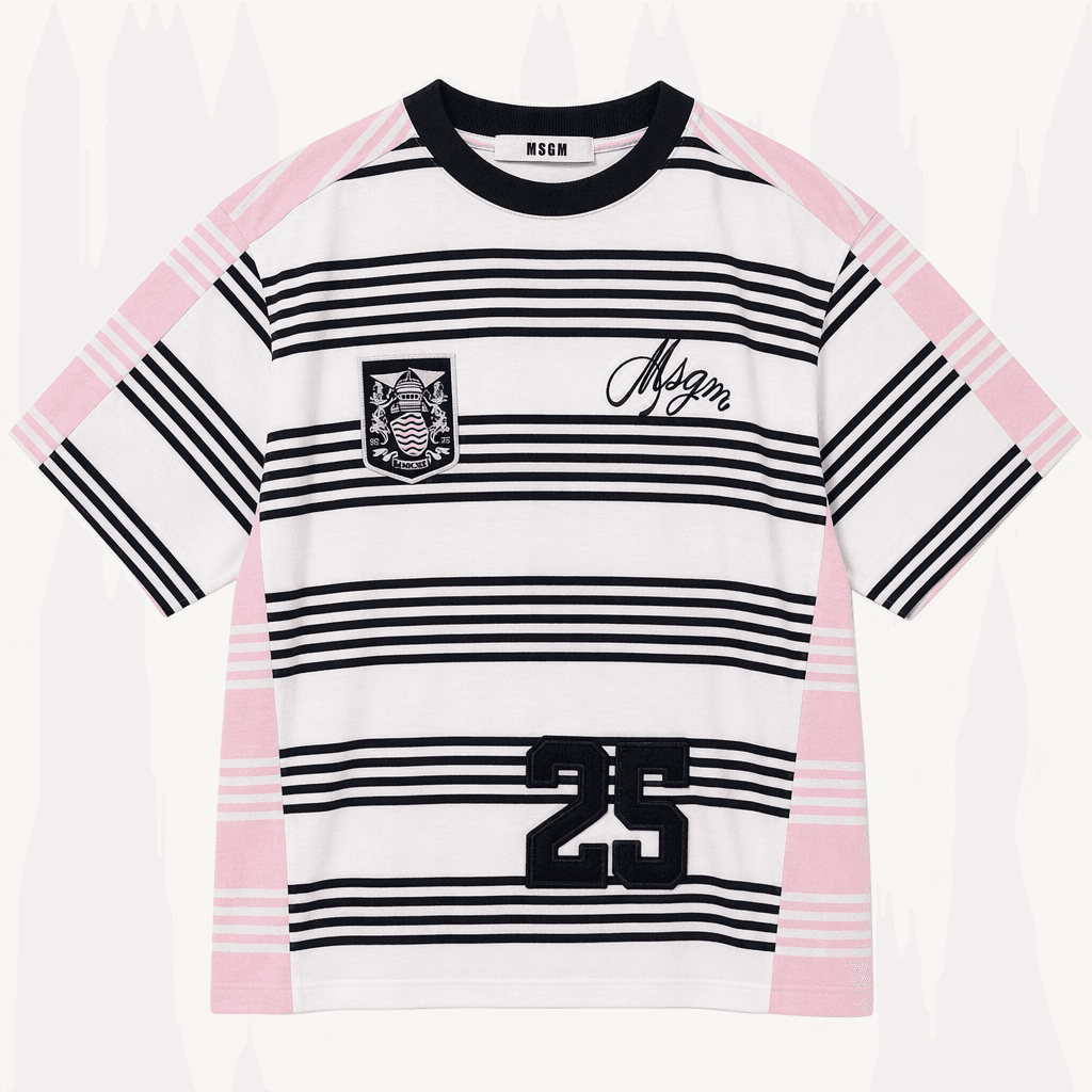 MSGM 멀티 스트라이프 패치 반팔 티셔츠
