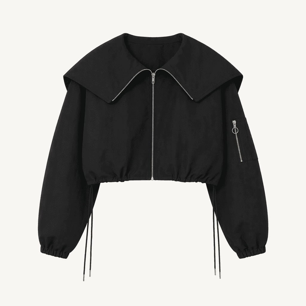새상품 론론 세일러 블랙 자켓 WIND STRING JACKET 바람막이 착용컷
