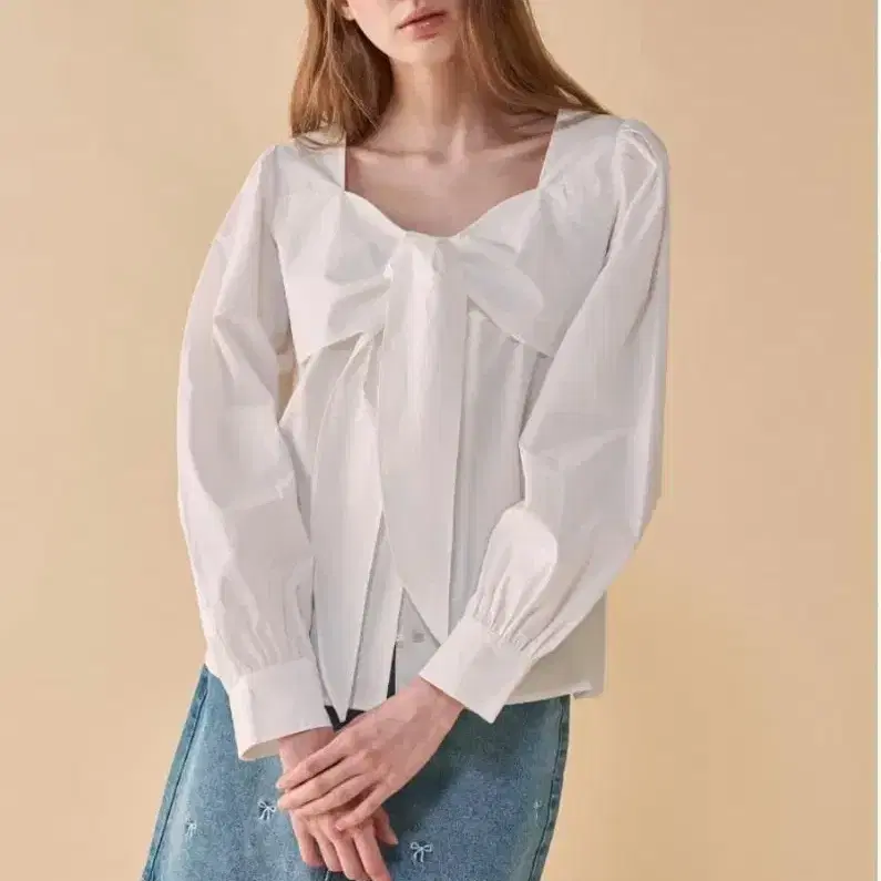 새상품)론론 화이트 면 리본블라우스 2