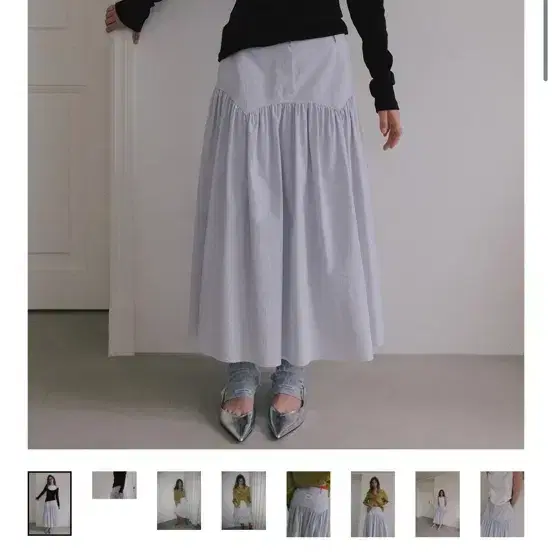 오버듀플레어 롱스커트 그런지 요크 개더 스카이블루 3
