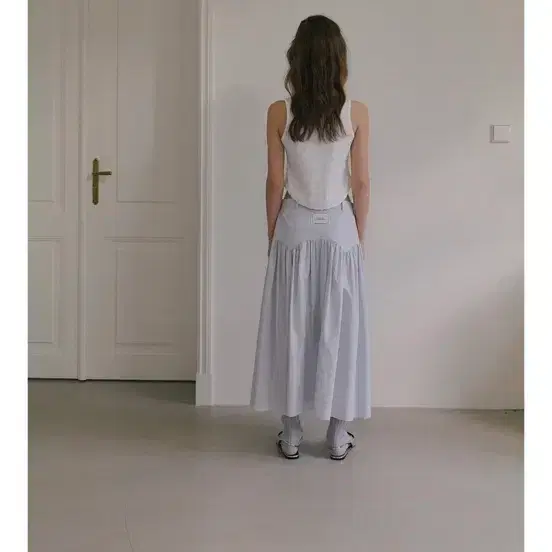 오버듀플레어 롱스커트 그런지 요크 개더 스카이블루 6