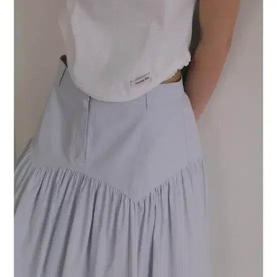 오버듀플레어 롱스커트 그런지 요크 개더 스카이블루 7