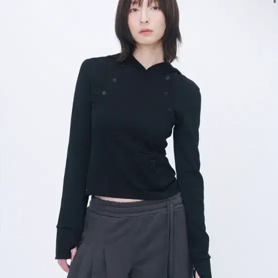 미세키서울 Double placket slim hoodie BLACK 2