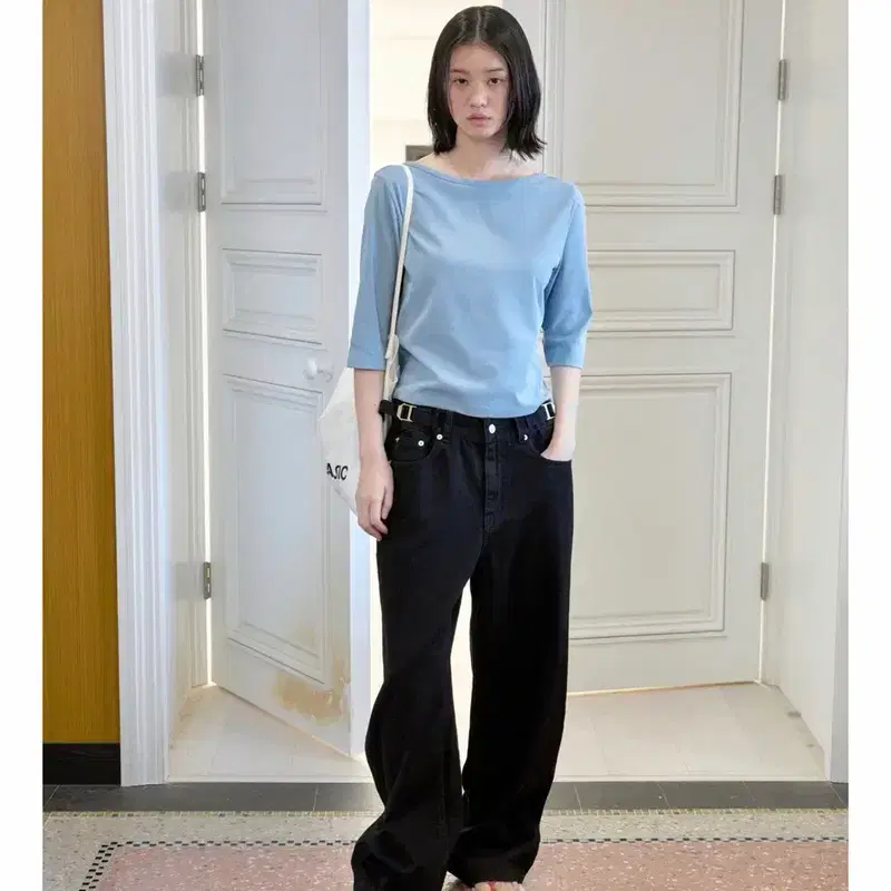 로우클래식 백 스쿱 3/4 티셔츠 빈티지 블루 5