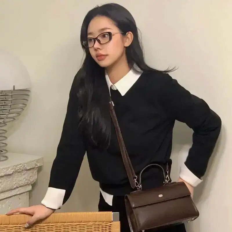 제너럴아이디어 릴렉스드 카라 레이어드 풀오버 블랙 2
