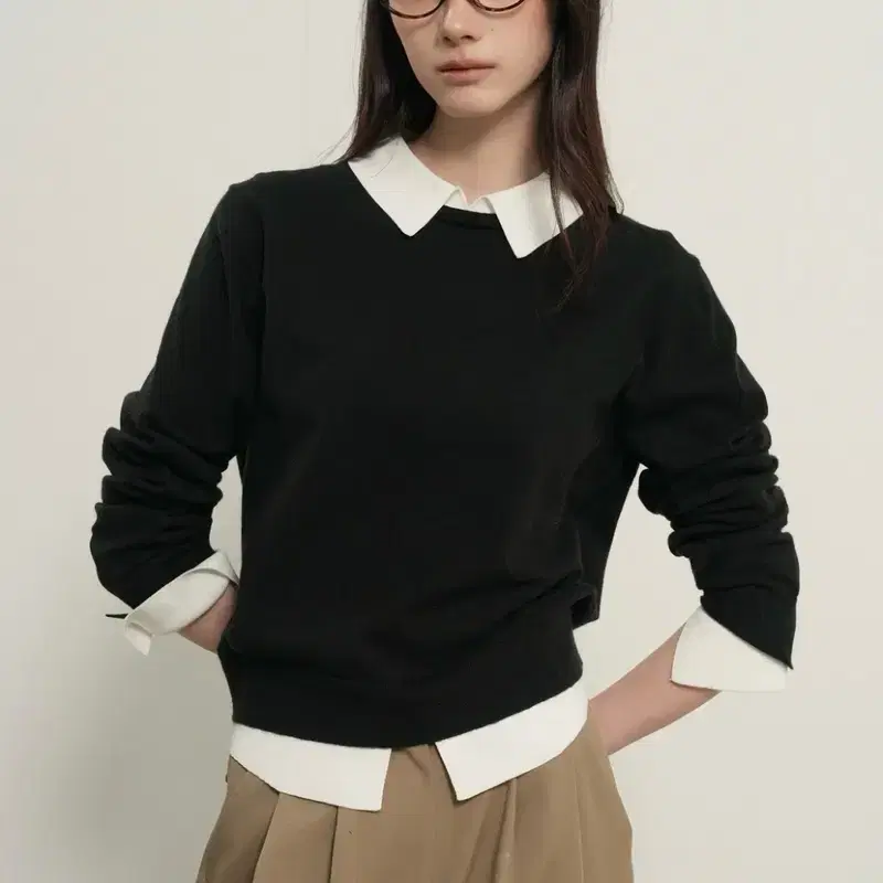 제너럴아이디어 릴렉스드 카라 레이어드 풀오버 블랙 3