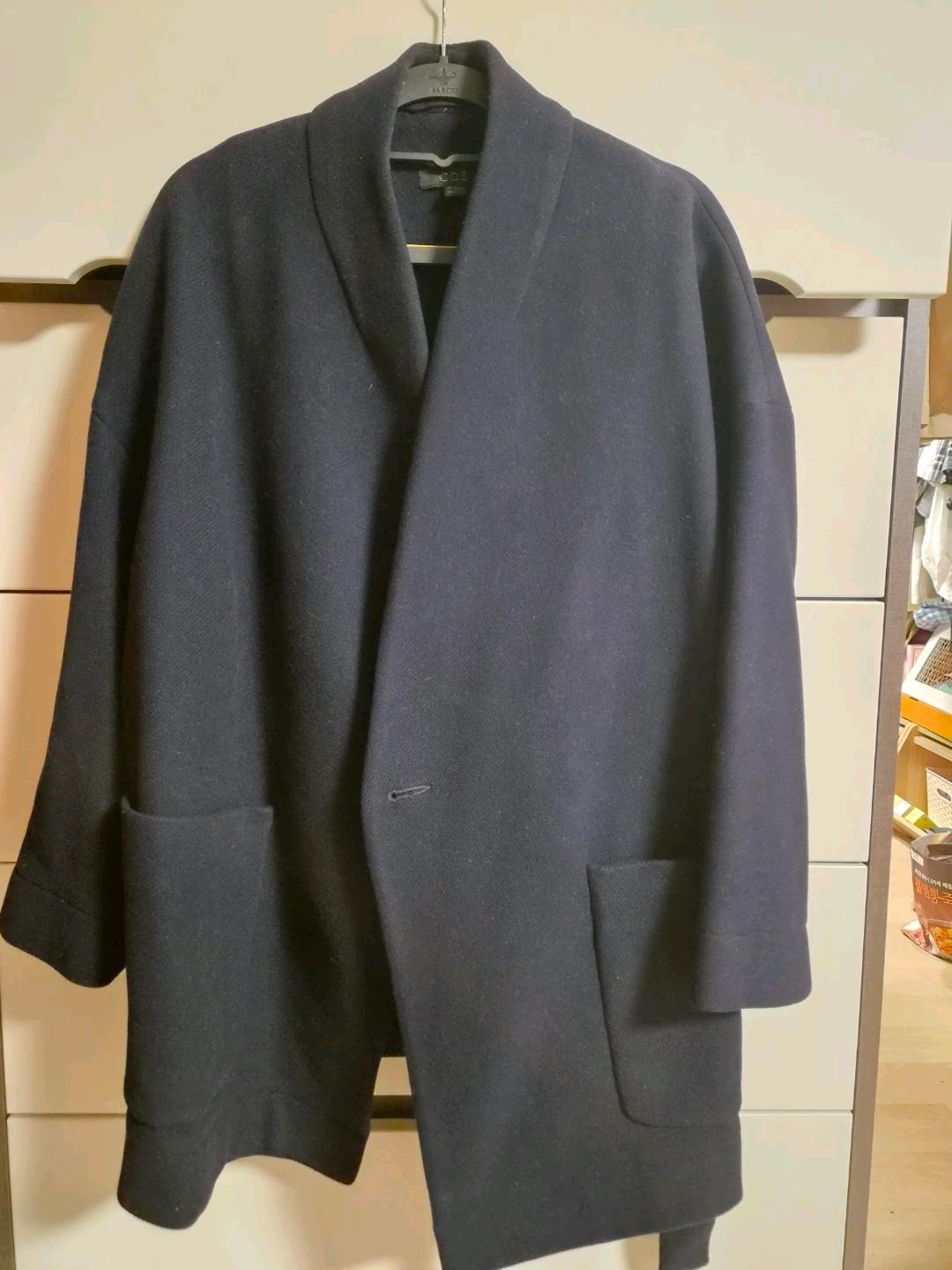 COS 네이비 울 혼방 랩 코트 XS 4