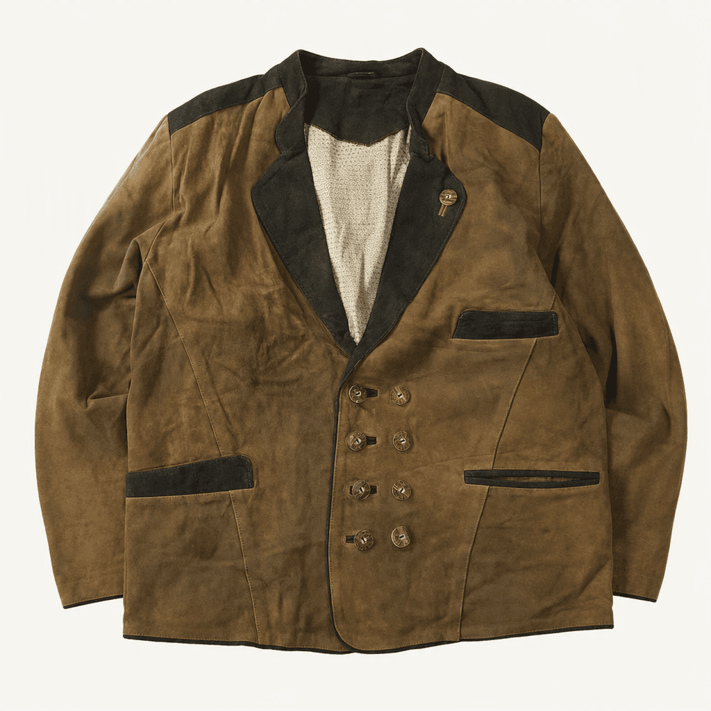 CC203 XL 빈티지 80s 독일판 트라흐텐 스웨이드 메탈참 얀커 가죽 자켓 착용컷