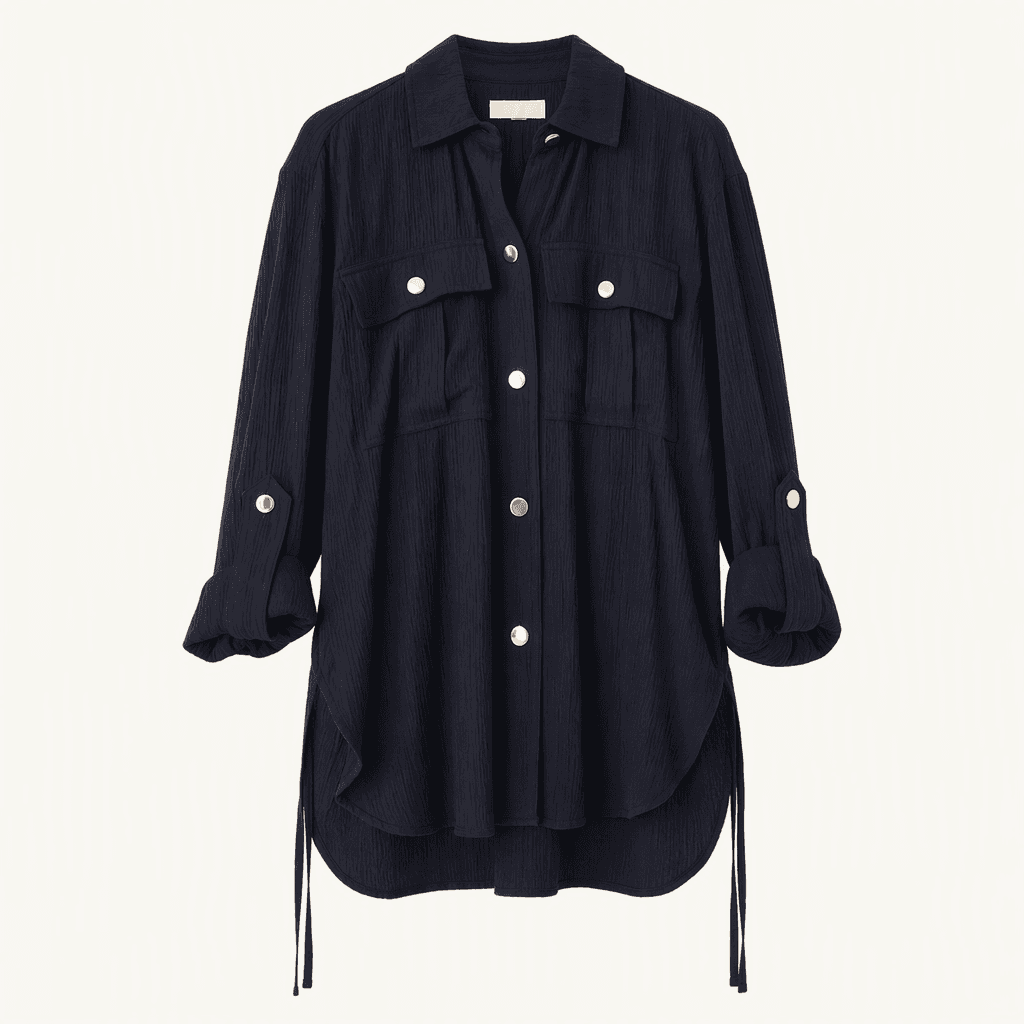 ZARA 자라 골드 버튼 포켓 셔츠 재킷 네이비 착용컷