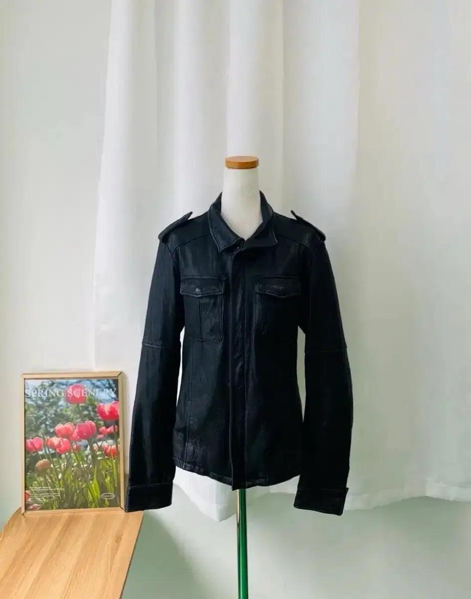 포켓 블랙 컬러 가죽 자켓 M 2