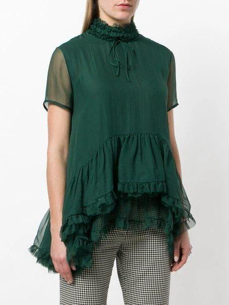 (정품) ROCHAS 딥그린 시스루 프릴 블라우스 7