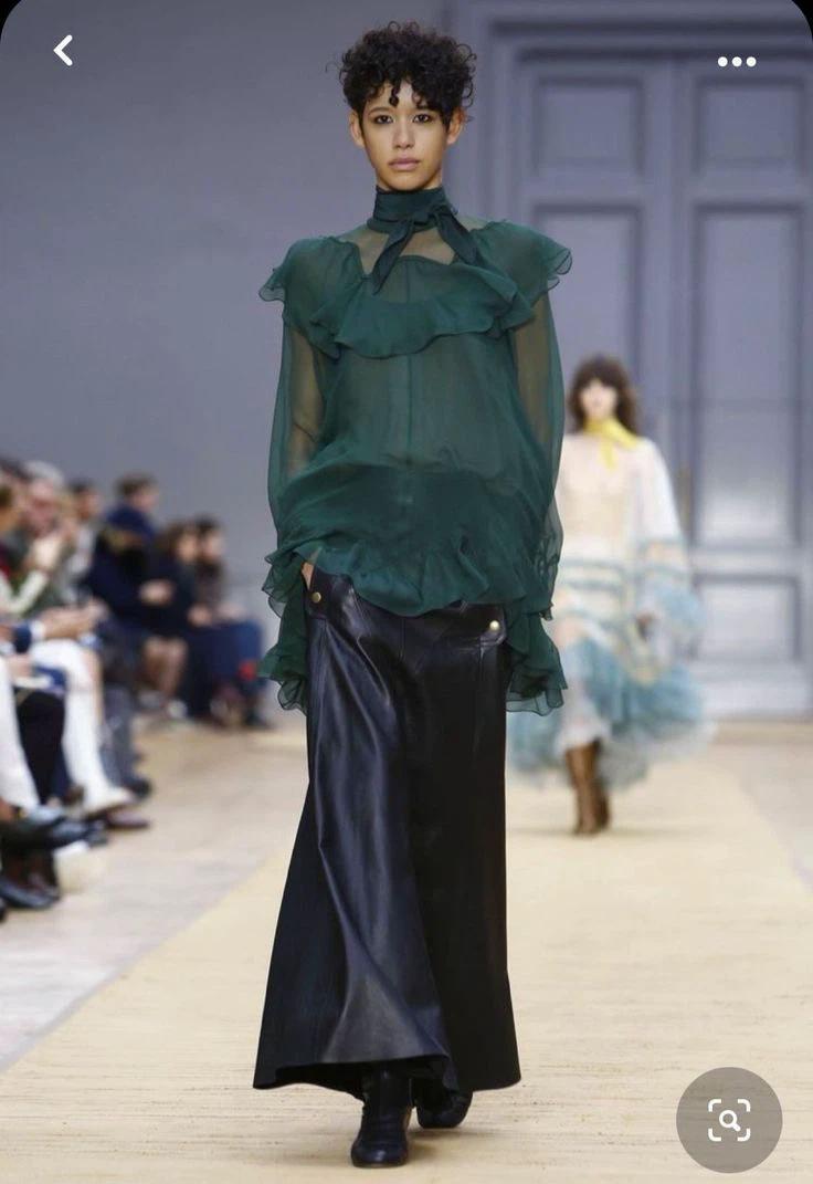 (정품) ROCHAS 딥그린 시스루 프릴 블라우스 8