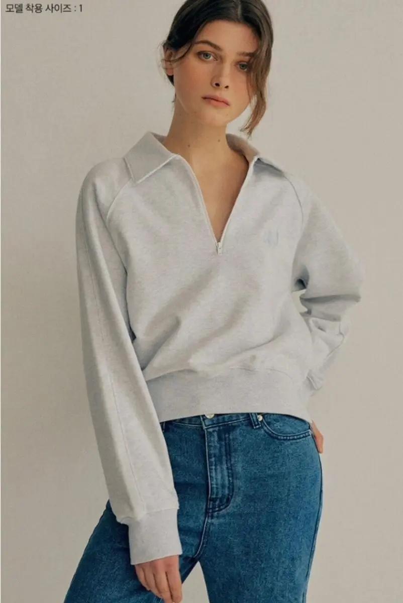 마조네 하프 집업 맨투맨 화이트 멜란지 2