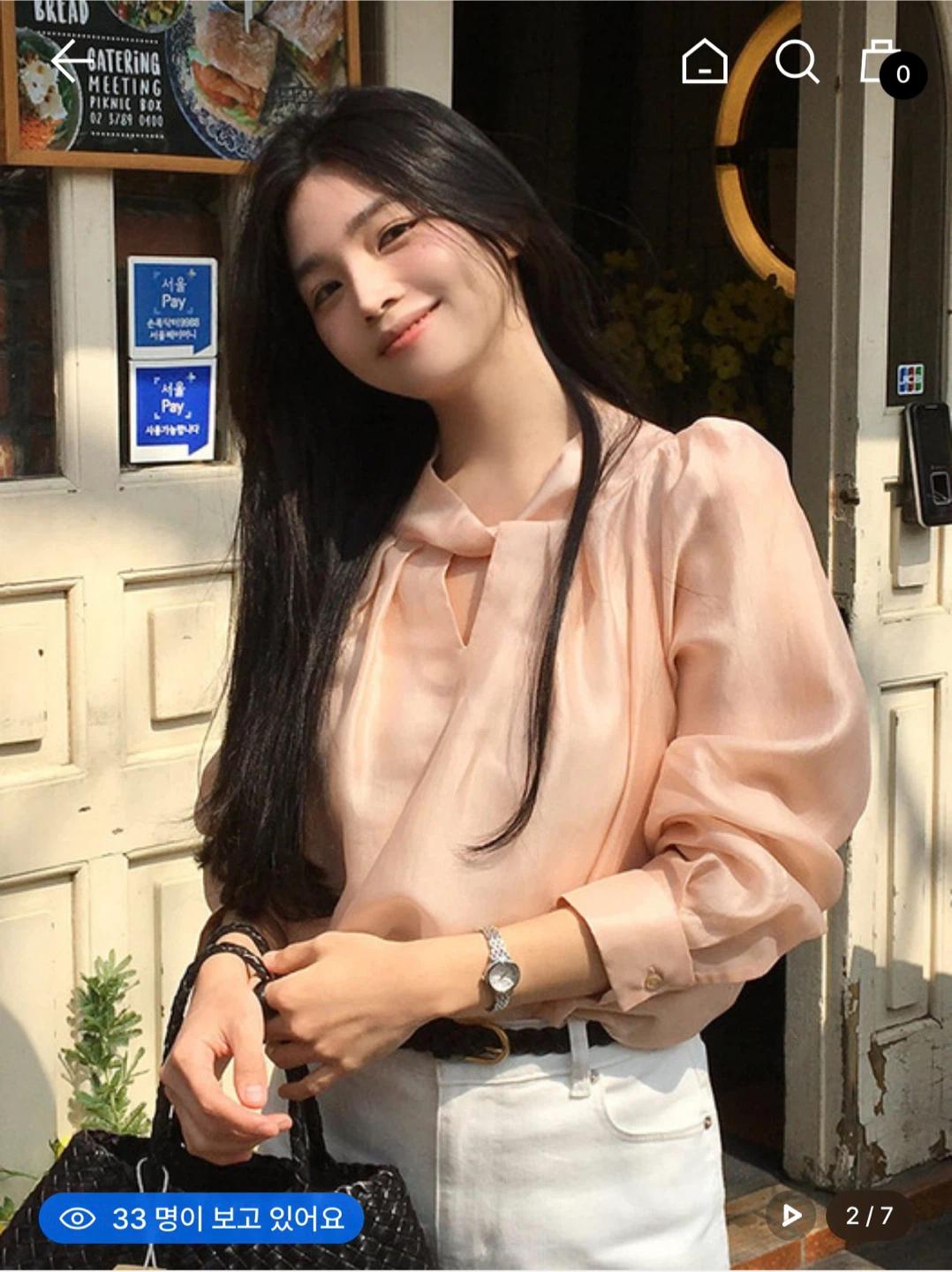 트위스트 투웨이 타이 블라우스 피치 3