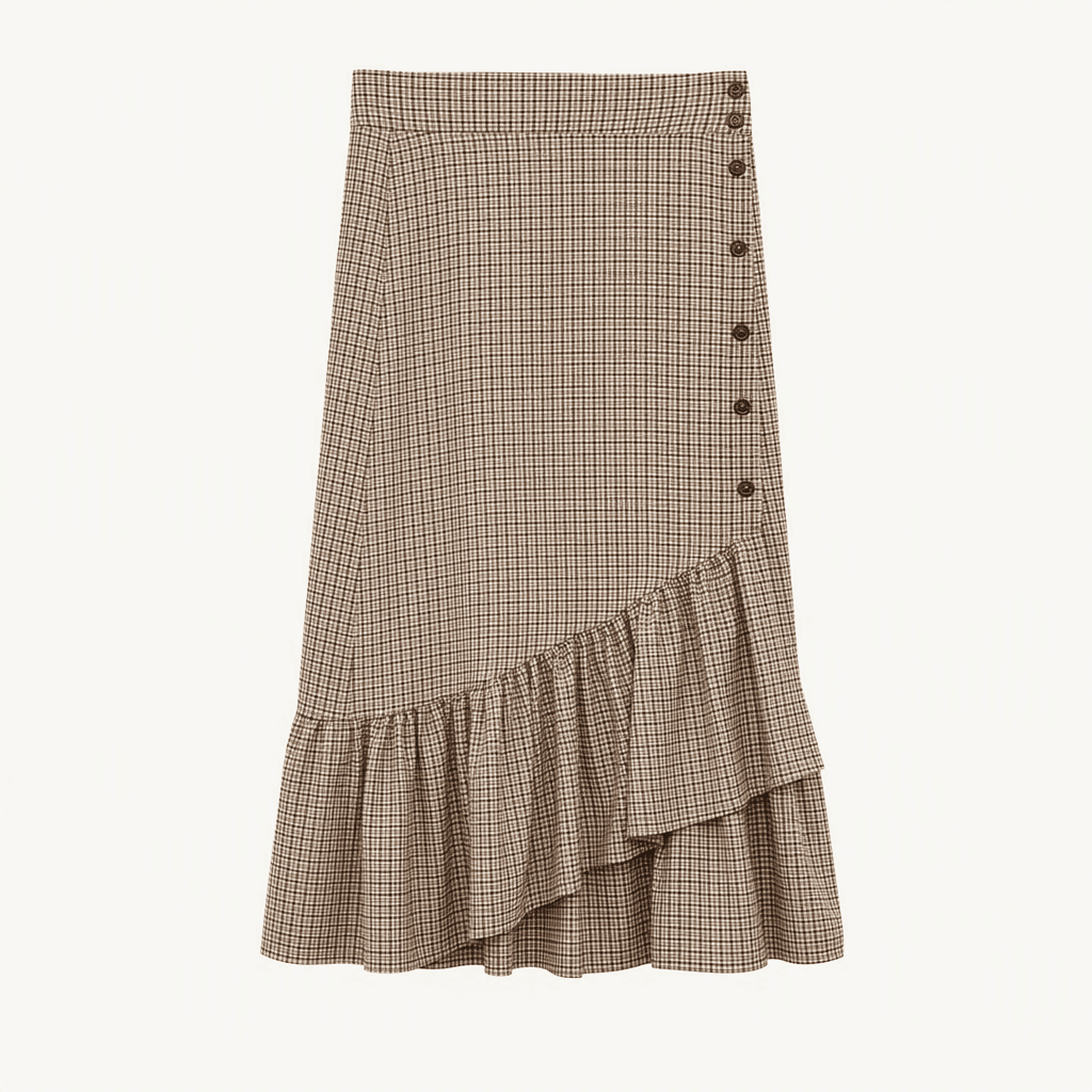 자라 ZARA 체크 프릴 브라운 롱 스커트 S