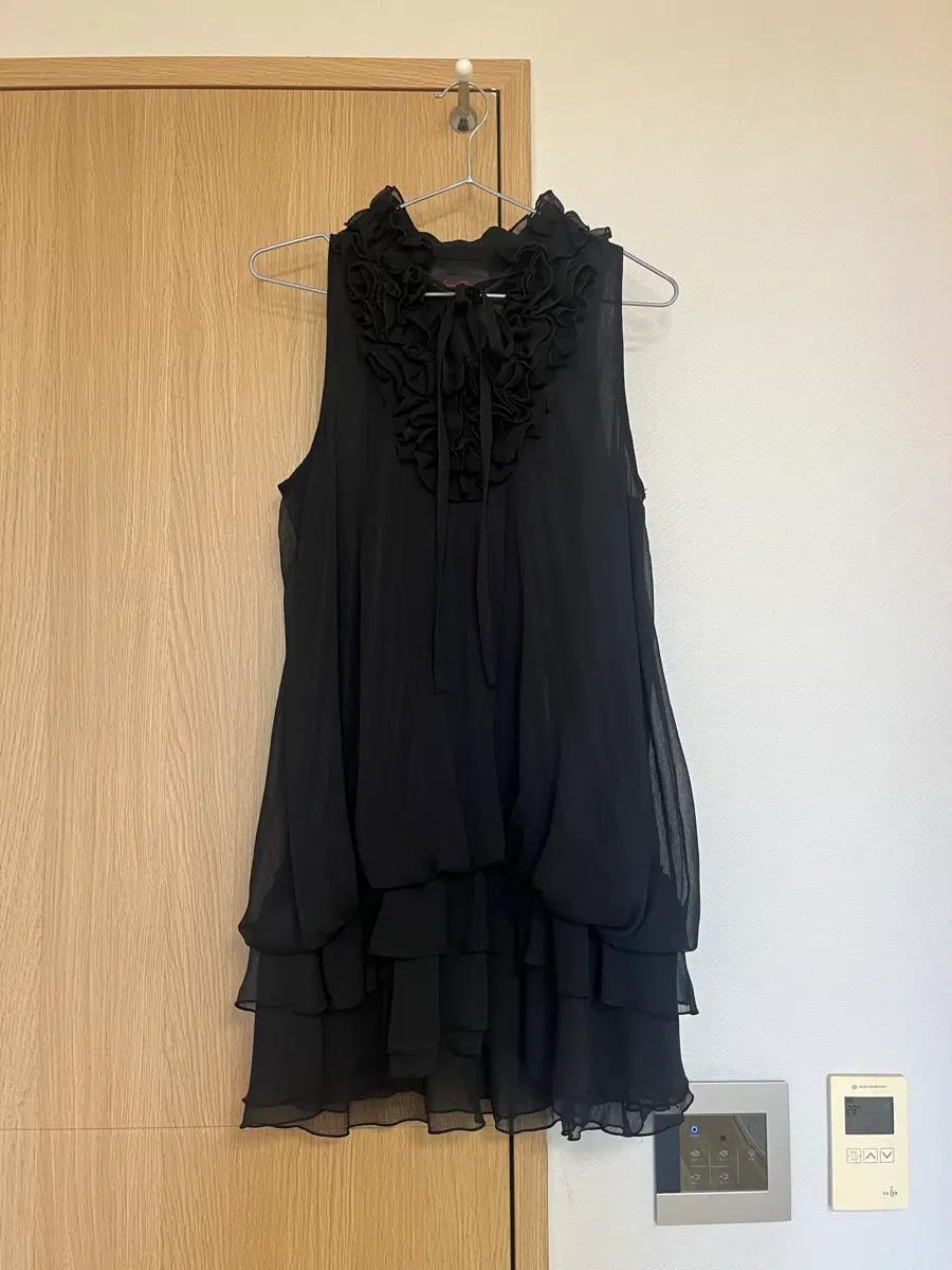 일본빈티지 쉬폰 프릴 블라우스/원피스 블랙 2