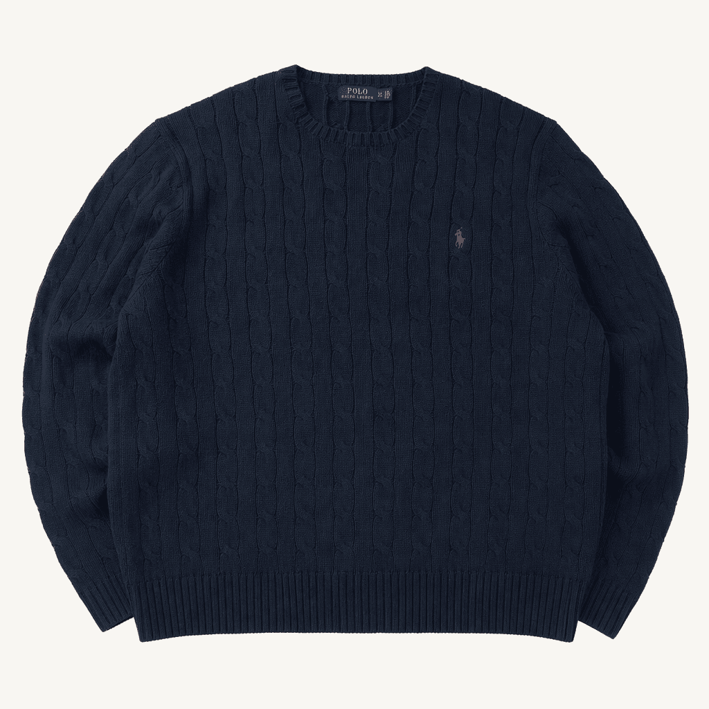 CC297 XL 폴로 다크네이비 케이블 꽈배기 니트 스웨터 착용컷