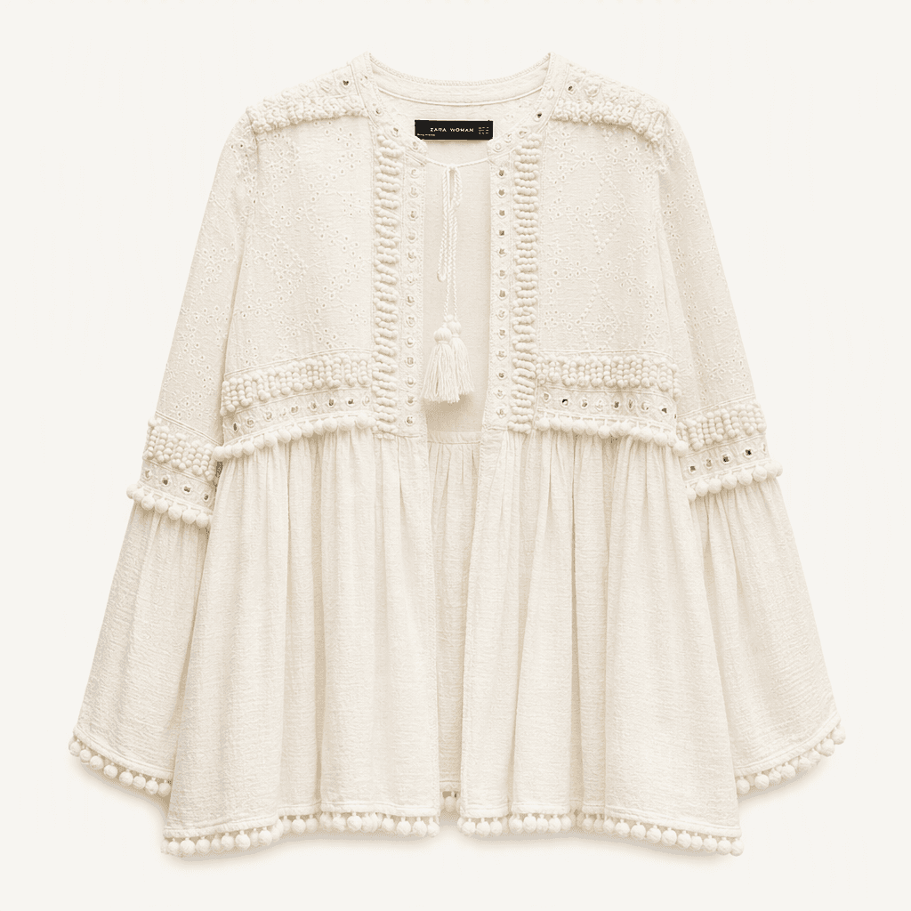 새제품 ZARA boho 폼폼 트림 자켓 M