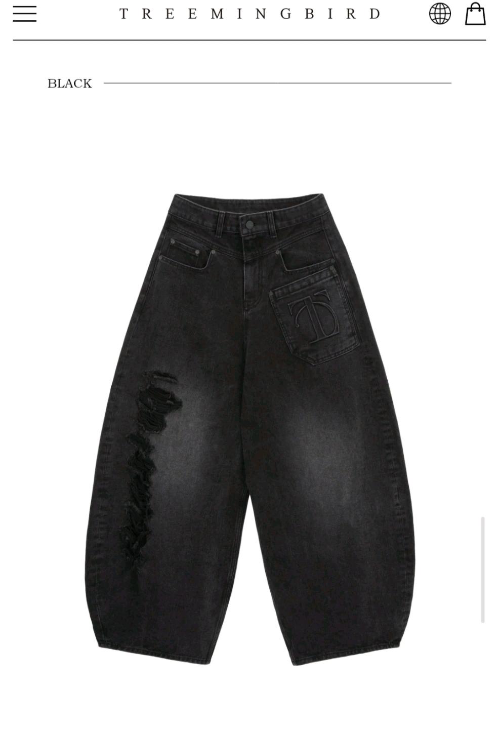 트리밍버드 벌룬핏 데미지 데님 팬츠 블랙 2