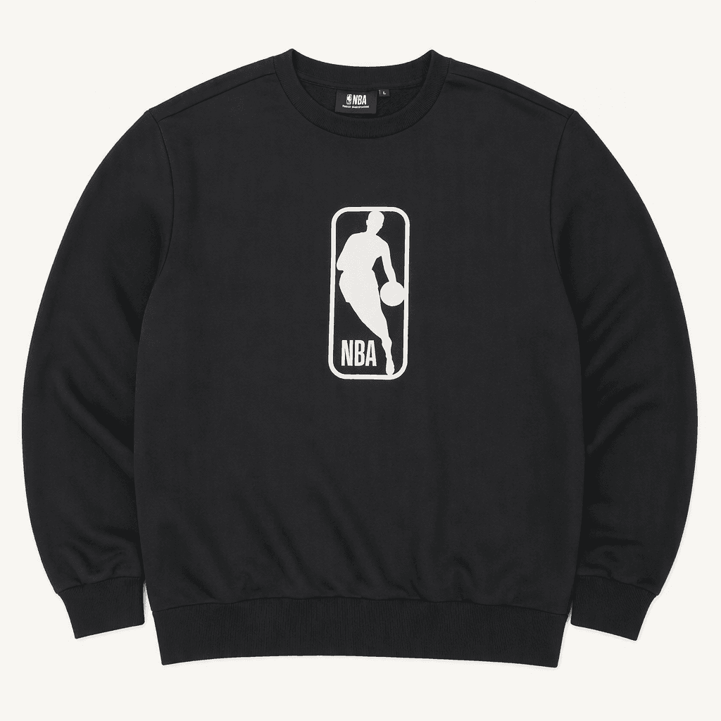 NBA 로고 프린팅 맨투맨 티셔츠 블랙 착용컷