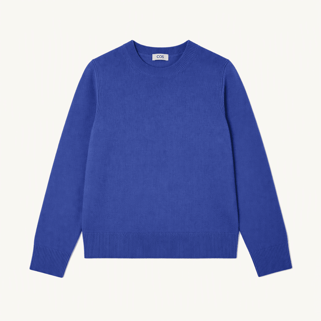 COS 코스 100% 캐시미어 라운드넥 니트 블루 착용컷