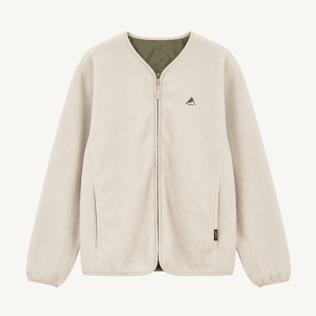 네파(NEPA) 리버서블 양면 플리스 노카라 자켓 (아이보리/카키, 105)