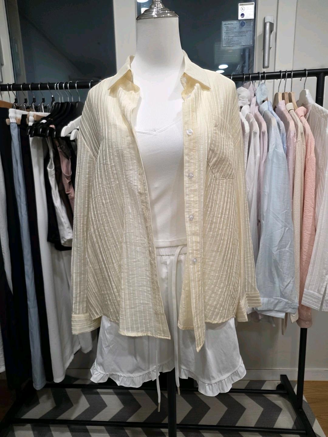 오버핏 스트라이프 시스루 셔츠 2