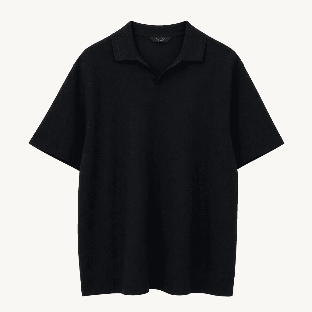 MASSIMO DUTTI 마시모두띠 오픈 칼라 피케 반팔 티셔츠 블랙 착용컷