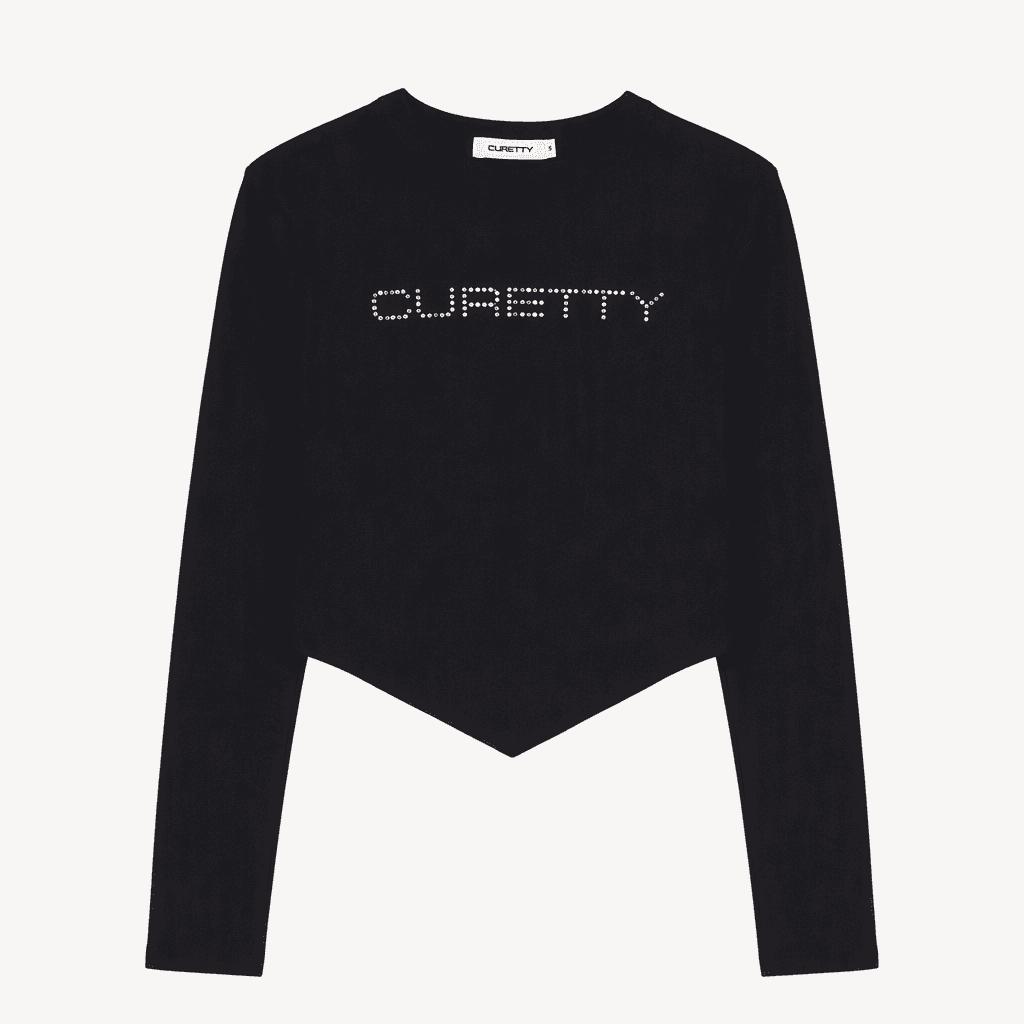 큐리티 CURETTY 검정 크롭 긴팔티셔츠 S (새상품) [A1118]