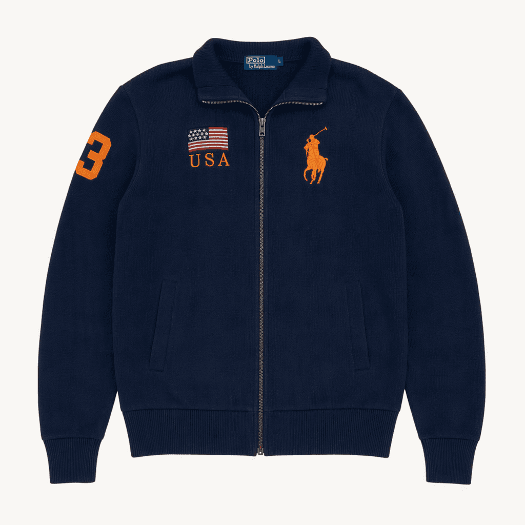 폴로 랄프로렌 USA 빅포니 집업 니트 가디건 착용컷