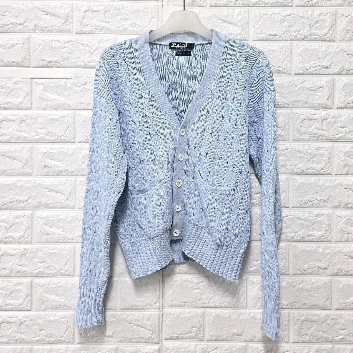 M 폴로랄프로렌 하늘색 케이블 니트 가디건 F34 2