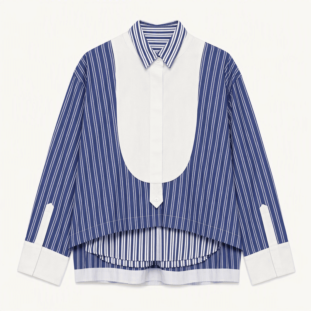 M 21s 사카이 SACAI 레이어링 스트라이프 셔츠 블라우스 E153 착용컷