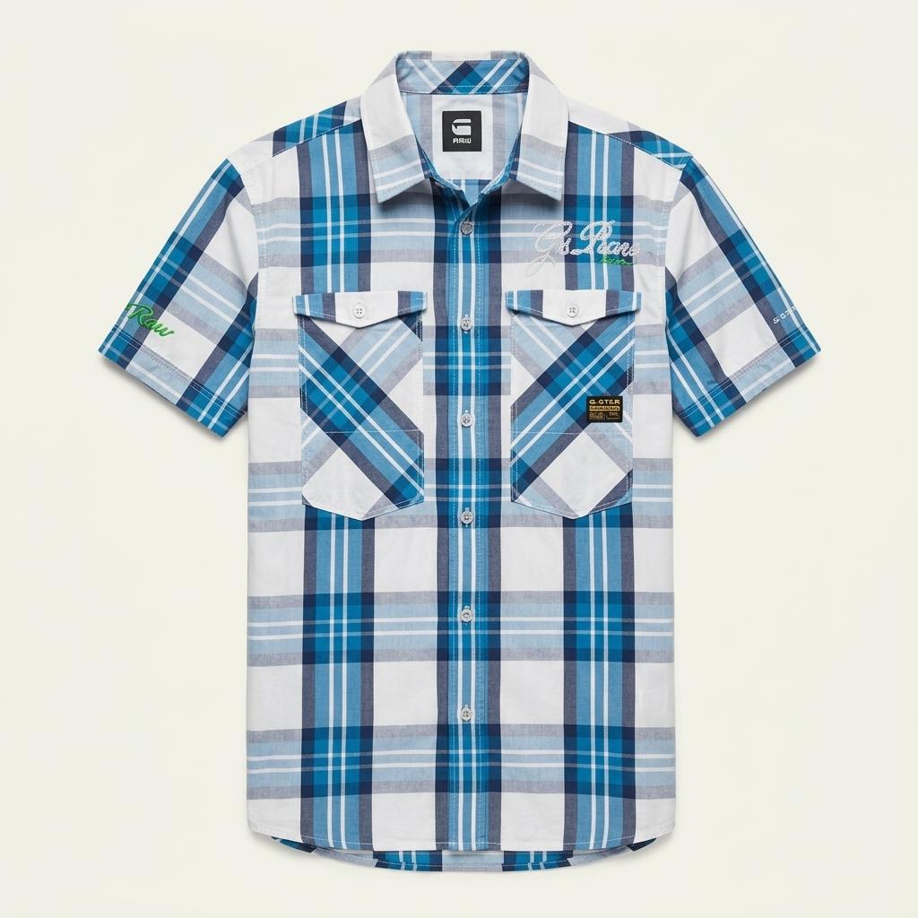 M 21s 지스타 로우 G Star RAW 체크 반팔 셔츠 남방 D606 착용컷