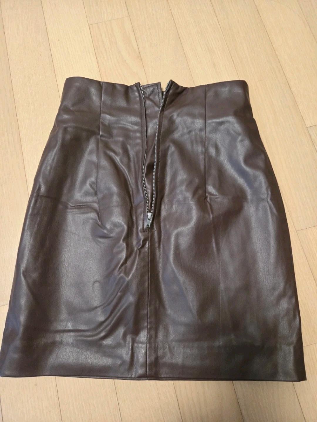 H&M 레더 가죽 미니 스커트 버건디 xs 3