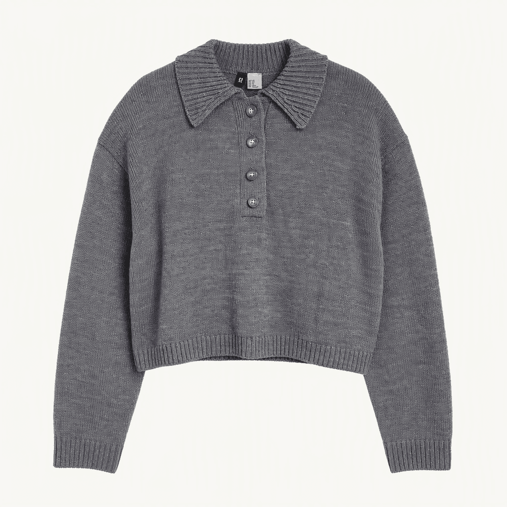H&M 그레이 카라 크롭 니트 착용컷