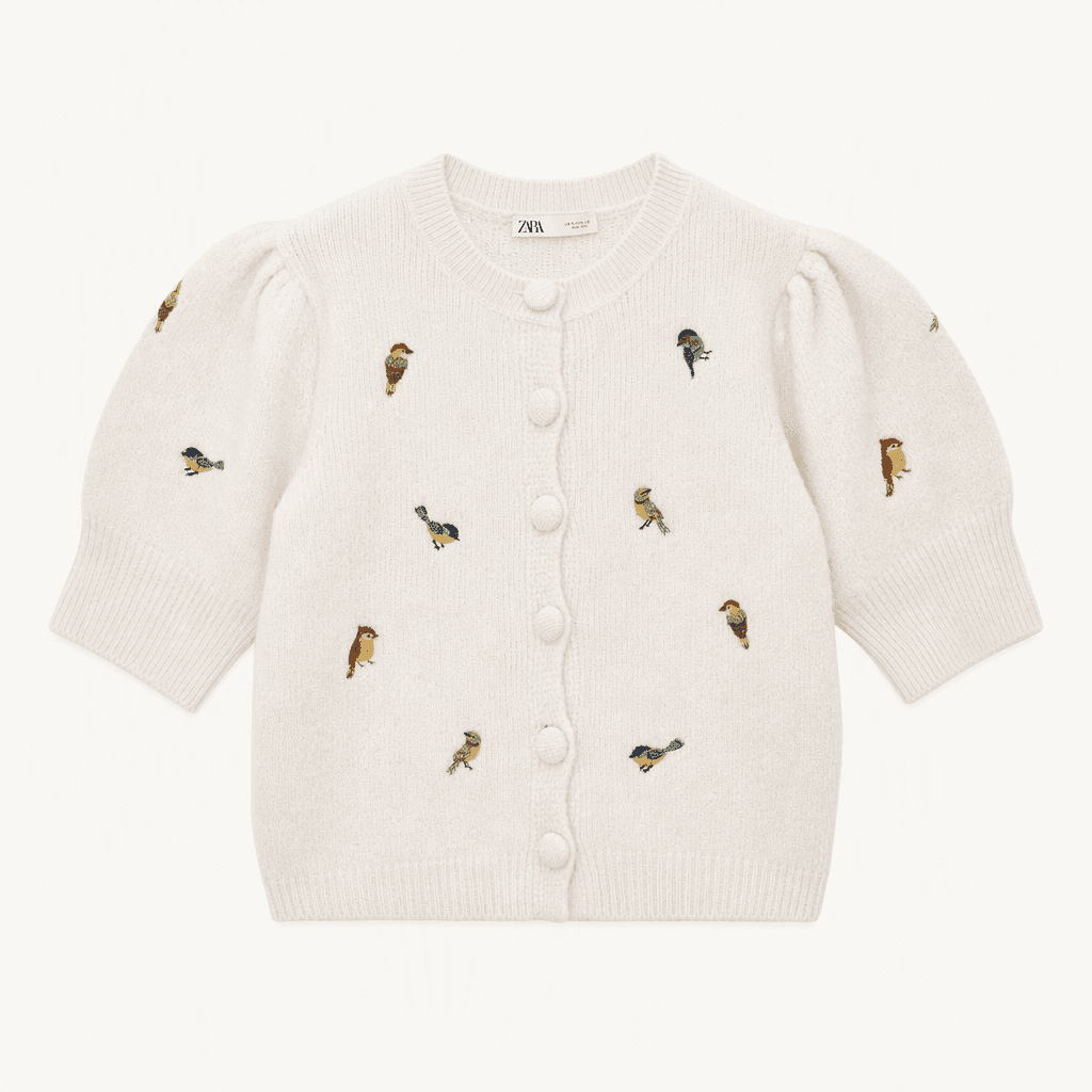 ZARA 자라 자수 아이보리 퍼프 가디건 S 착용컷