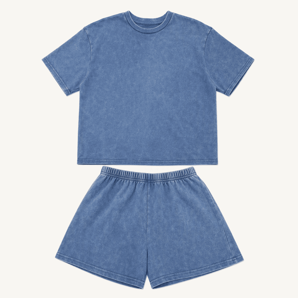SHEIN 워싱 블루 반팔 반바지 세트