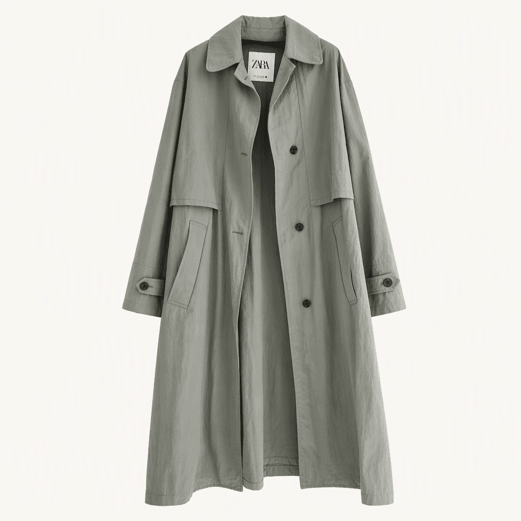 [S/오버핏] 자라(ZARA) 후드 탈부착 롱 야상 점퍼 (세이지 그린/카키)