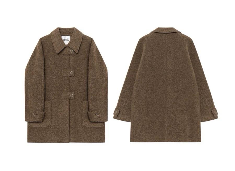 마론에디션(Brown Melange Half Coat)부클 코트 브라운 FREE 3