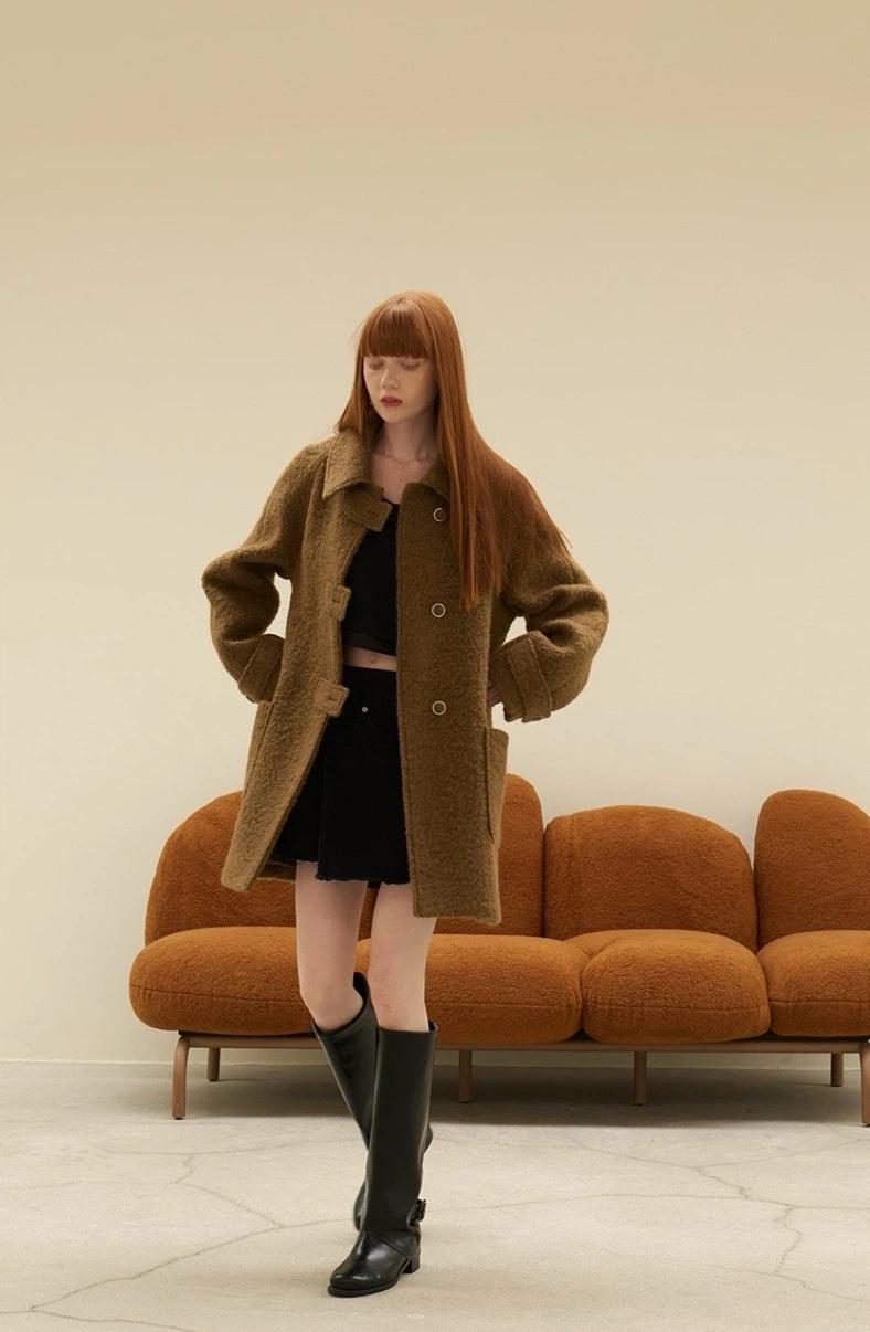 마론에디션(Brown Melange Half Coat)부클 코트 브라운 FREE 2