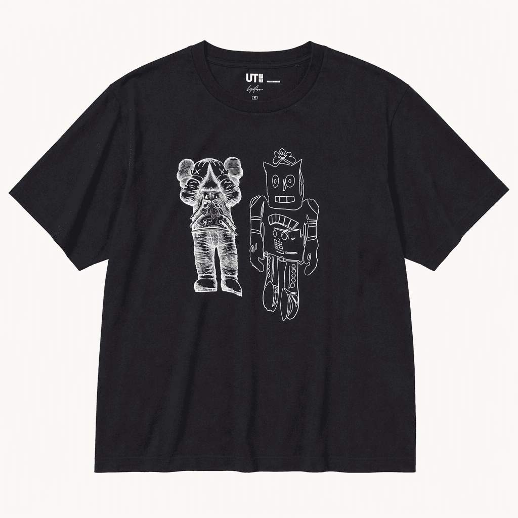 유니클로 KAWS 콜라보 그래픽 반팔 티셔츠 블랙