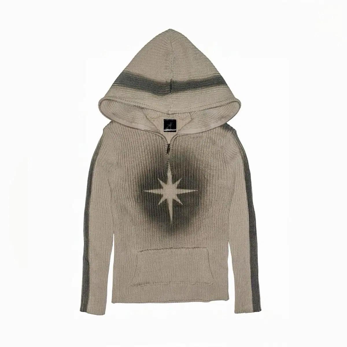 Sprayed Star Knit Hoodie Beige 2 size  2
